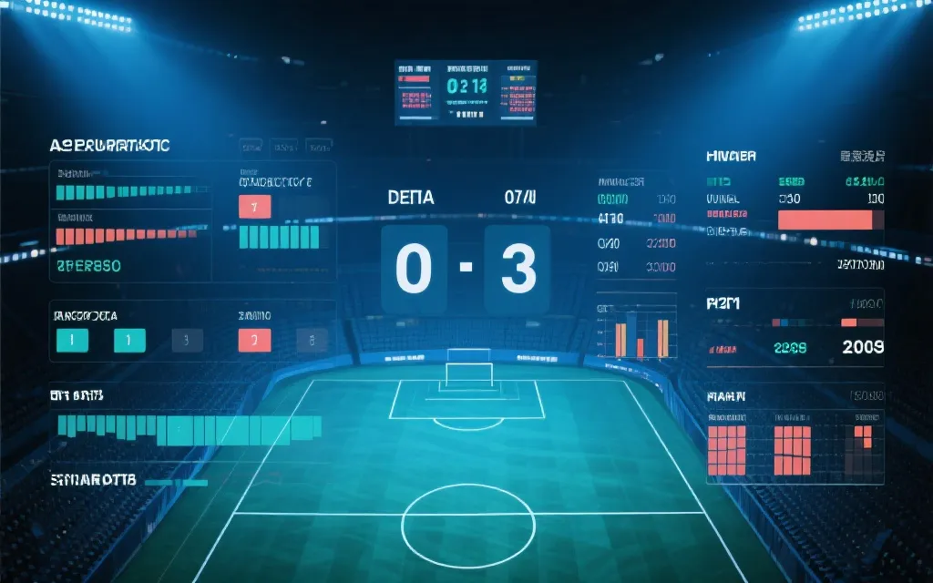 2026世界杯交锋记录全景可视化封面：球场、比分牌与数据面板的电影感画面
